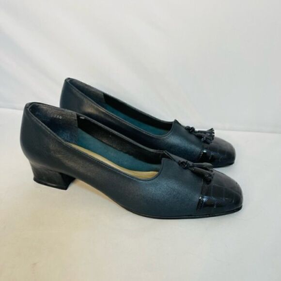 California Magdesians Black Leather Shoes Crocodile Block Heel & Toe Size 8 1/2 - Picture 5 of 8